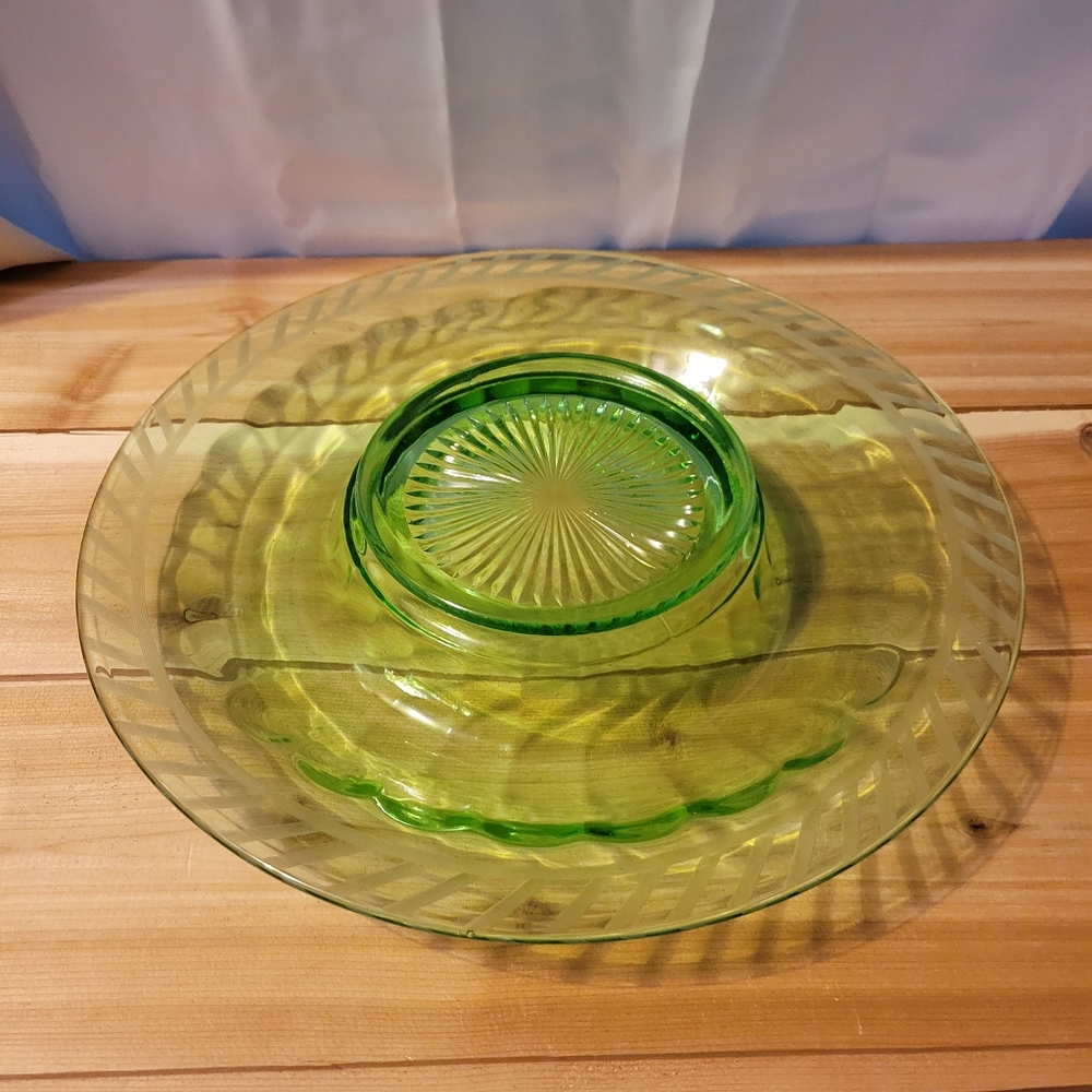 Vintage Green Glass Veggie Tray